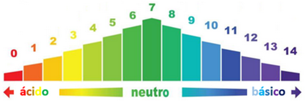 Escala de pH que marca cuales son ácidos, neutro y básicos
