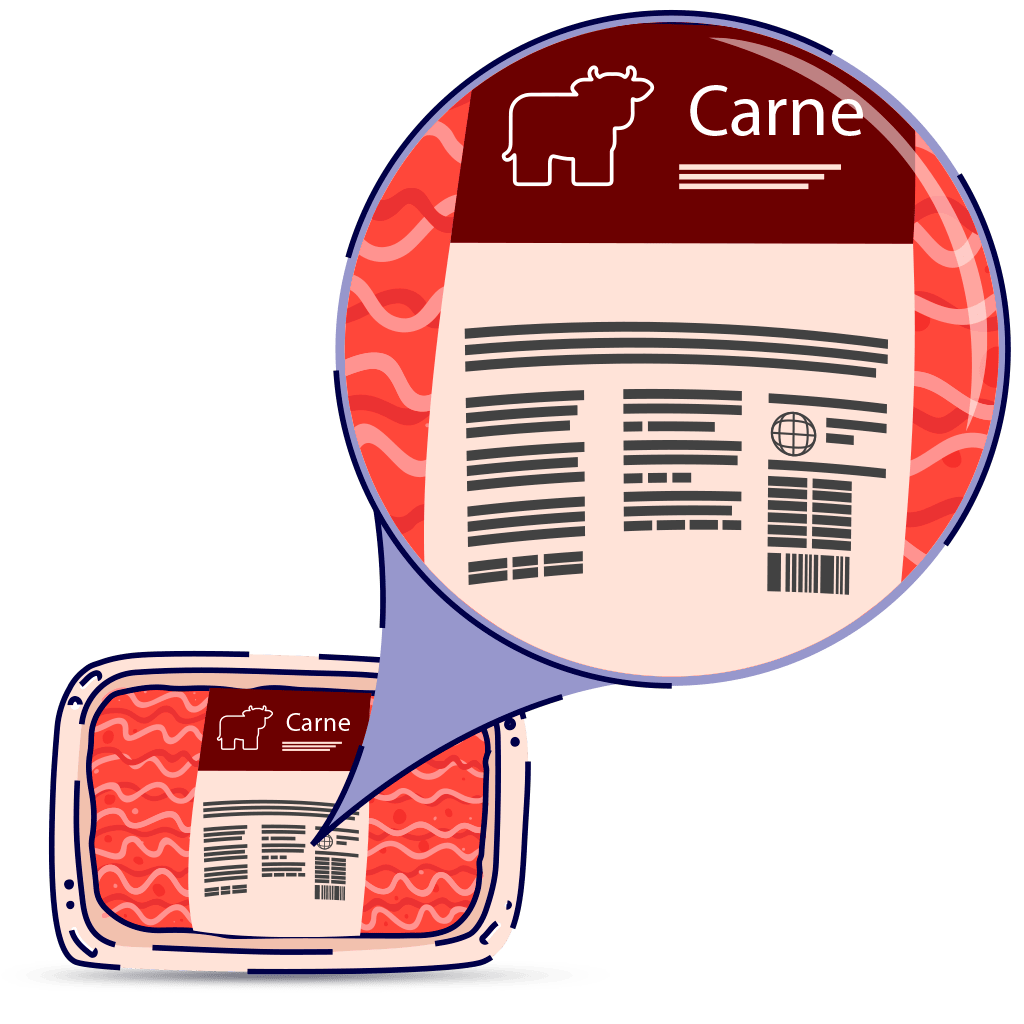 carne empacada de la cual hay una ampliación de la etiqueta: