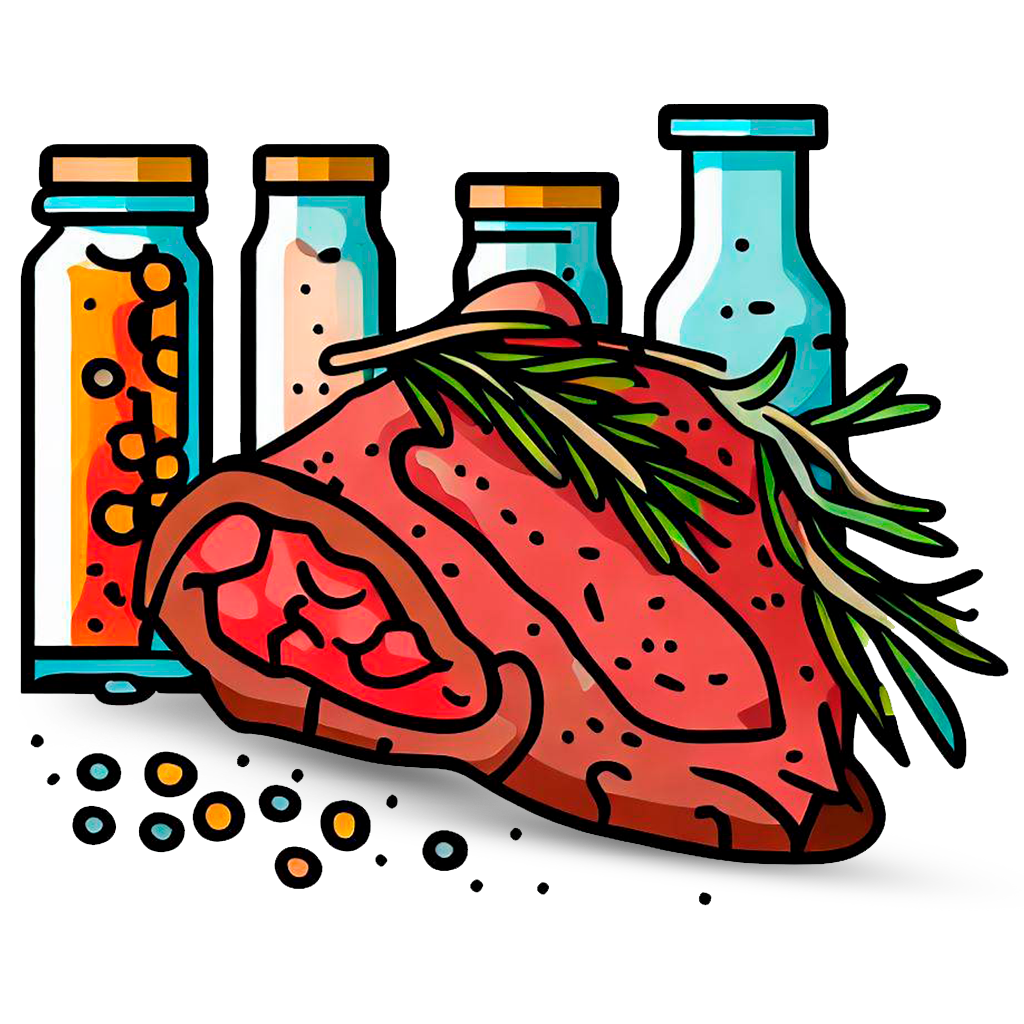 carne adobada con frascos de aditivos al lado