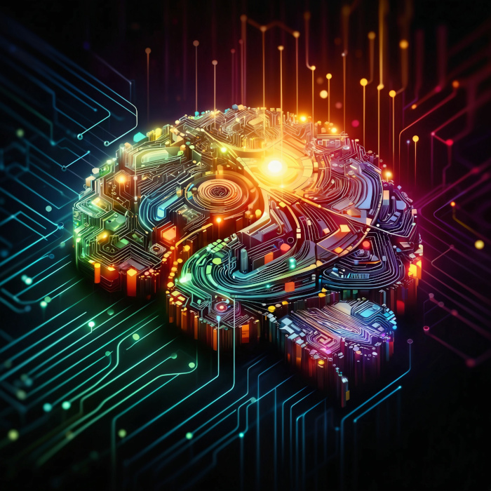 imagen de un cerebro artificial creado con líneas de colores sobre un microchip