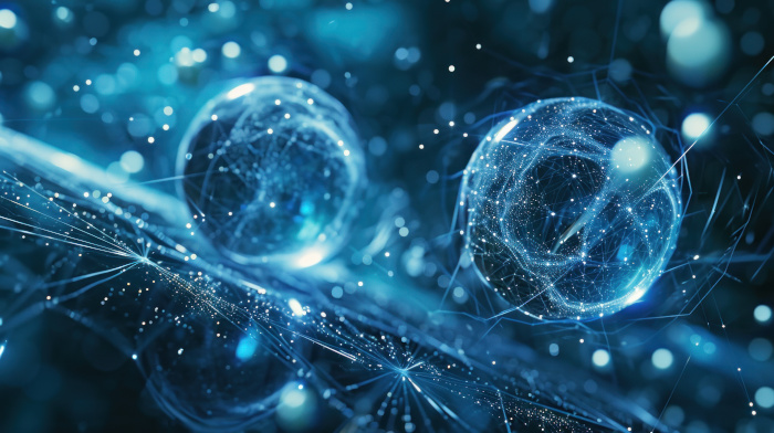 Ilustración del concepto de computación cuántica del entrelazamiento de qubits