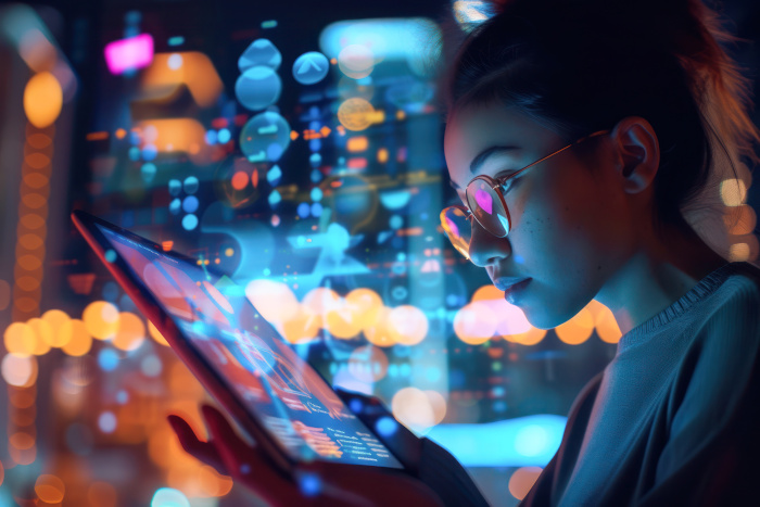 Mujer ve una tablet