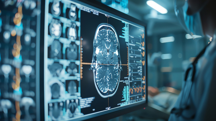 personal médico revisa una imagen de un cerebro