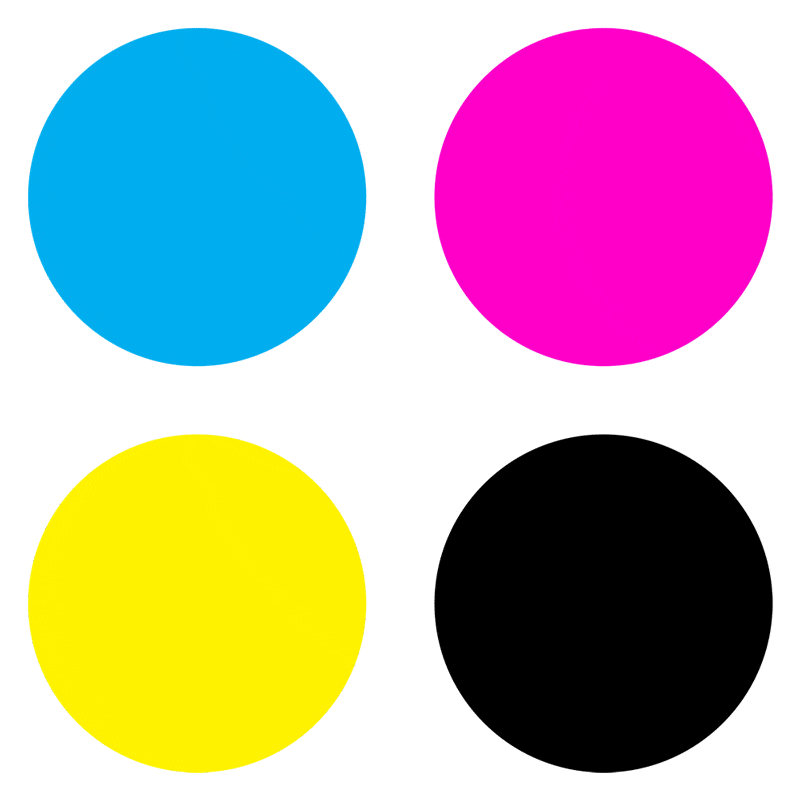 los tres colores básicos del CMYK (cian, amarillo y magenta) unidos formando el color negro