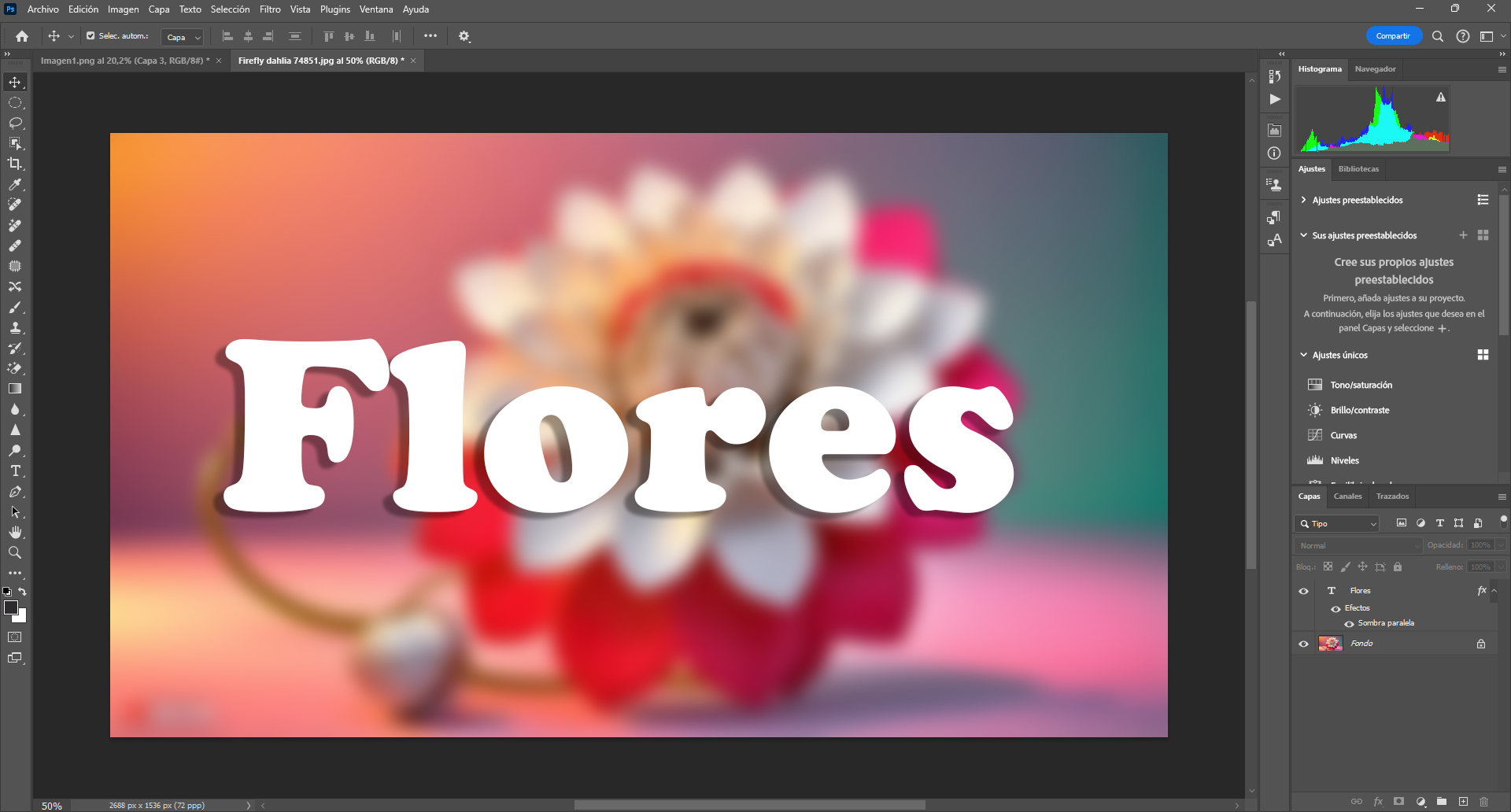 Captura de Photoshop en la cual se ve un texto con una sombra