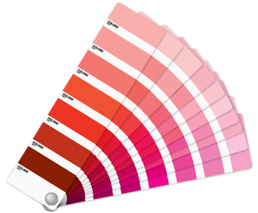 Muestra de paleta de colores Pantone en rojo.