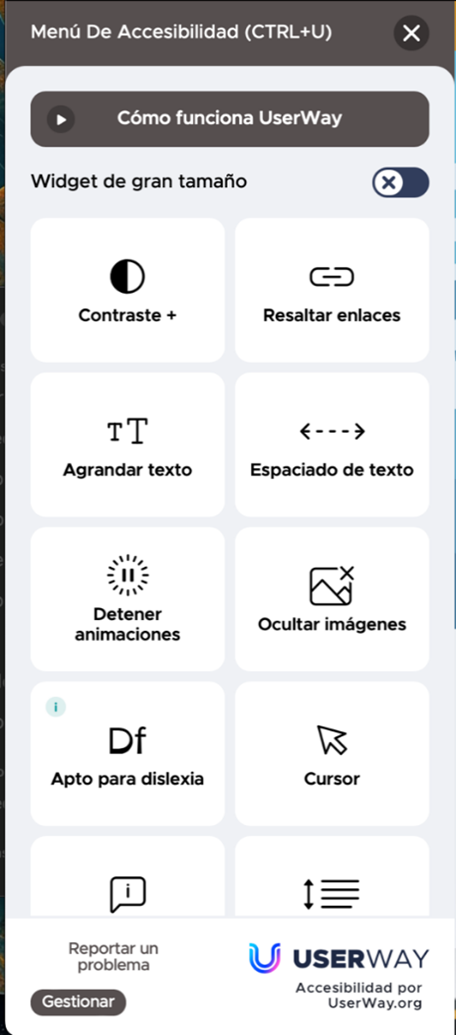 Captura de pantalla de los controles de accesibilidad para adultos mayores.