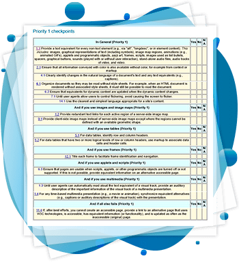 Lista de chequeo de prioridades 1 y 2 de World Wide Web Consortium (W3C).