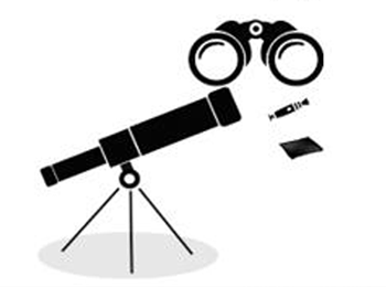 representa algunos de los instrumentos que se necesitan para hacer la observación, como unos binoculares, un telescopio y una libreta y un lapicero.
