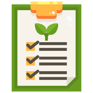 ícono de lista de chequeo con una planta verde en la parte superior