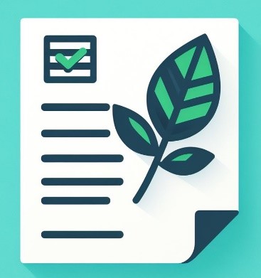 ícono de un documento con un check y una hoja de un árbol