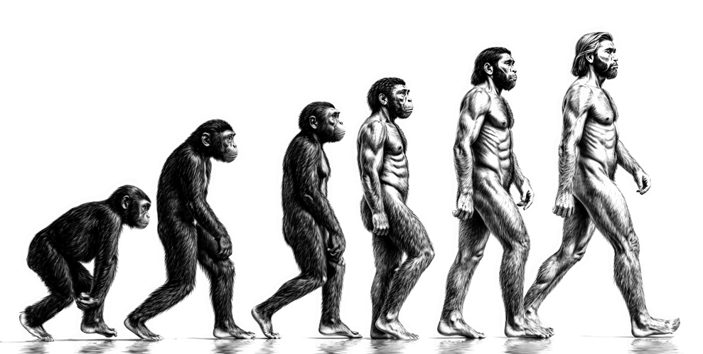 Evolución de la especie humana, la imagen muestra cómo ha cambiado biológicamente desde el ancestro primitivo hasta lo que somos hoy