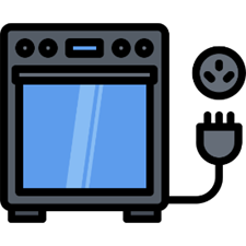 imagen de una cocina eléctrica con el cable dirigiéndose a un tomacorriente que tiene tres puntos.
