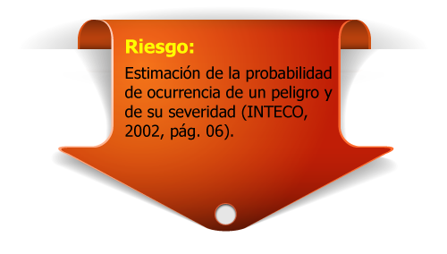Riesgo: Estimación de la probabilidad de ocurrencia de un peligro y de su severidad (INTECO, 2002, pág. 06).
