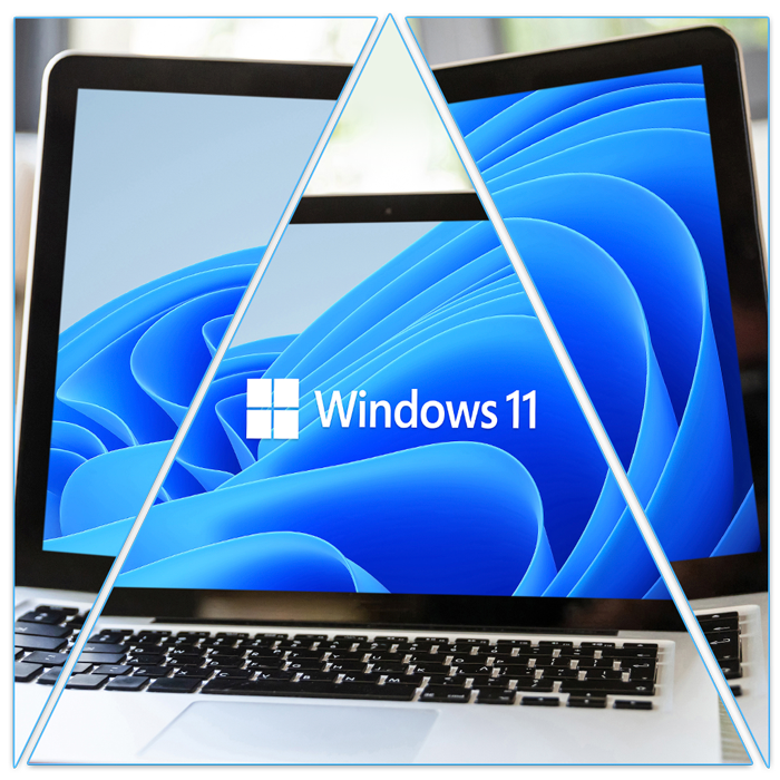 En la imagen se muestra una computadora portátil sobre un escritorio, con el logotipo de Windows 11 en la pantalla.