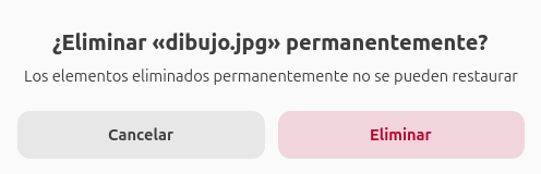 Captura de pantalla de cuadro de diálogo Eliminar permanentemente.