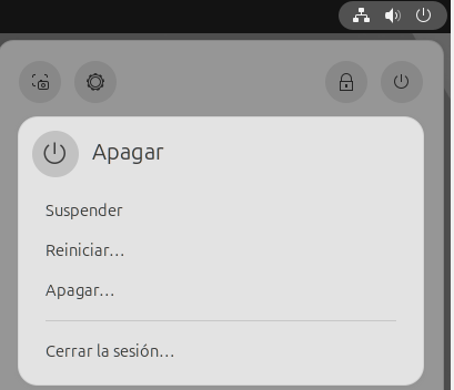 Captura de pantalla de las opciones del botón Apagar.