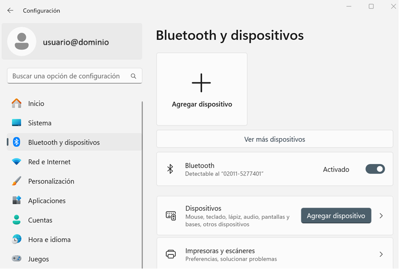 Captura de pantalla de Configuración en Windows 11.